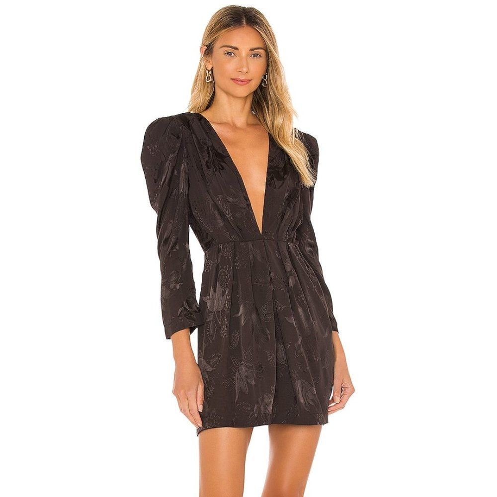 Misa Los Angeles Black A Line Floral Print Long Sleeve Mini Dress Women's Sz Xs